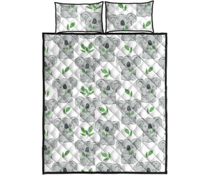 Hand drawn Koala leaves pattern Quilt Bed Set