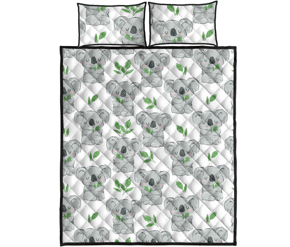 Hand drawn Koala leaves pattern Quilt Bed Set