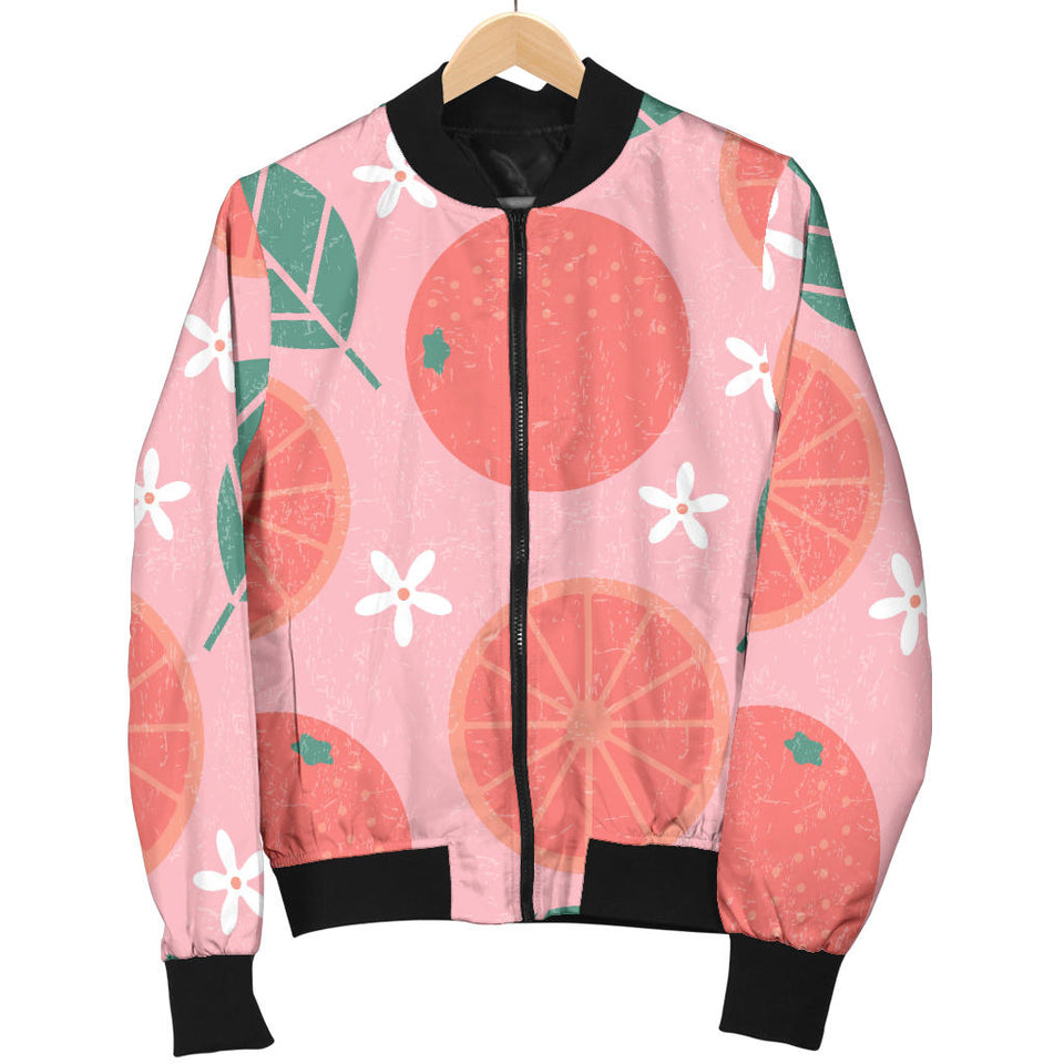 Grapefruit Leaves Flower Pink Background Women'S Bomber Jacket