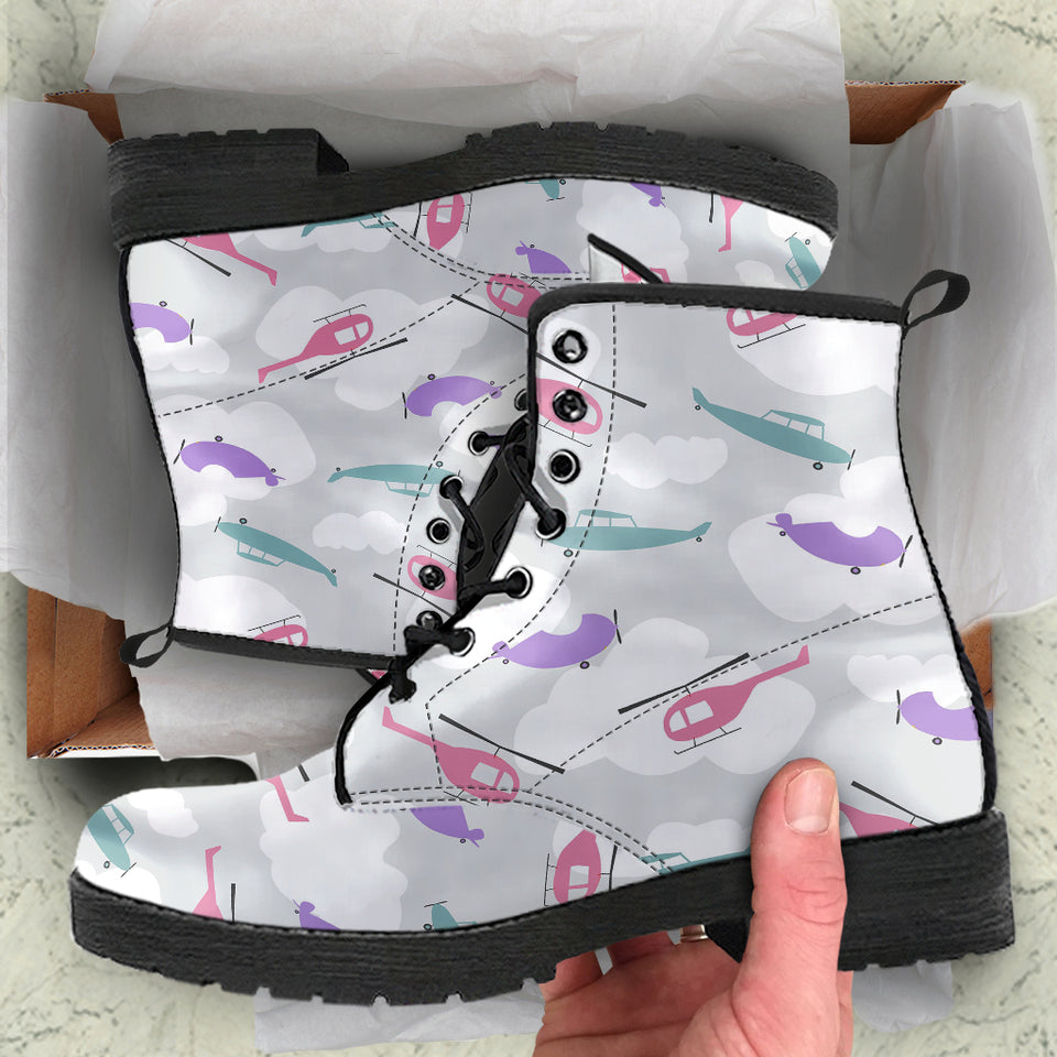 Helicopter Plane Pattern Leather Boots