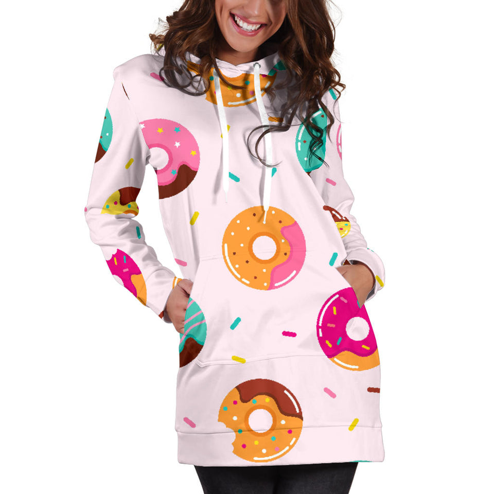 Donut Pattern Glaze Pink Background Women'S Hoodie Dress
