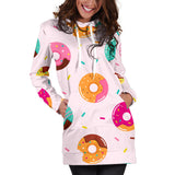 Donut Pattern Glaze Pink Background Women'S Hoodie Dress