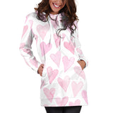 Watercolor Pink Heart Pattern Women'S Hoodie Dress