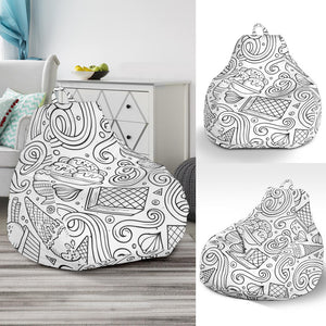 Cartoon Hand Drawn Ice Cream Black White Bean Bag Cover