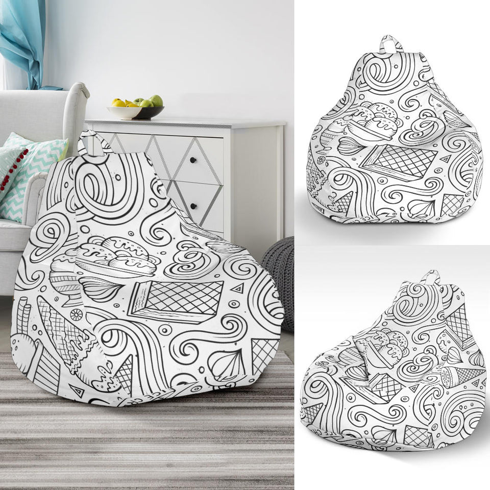 Cartoon Hand Drawn Ice Cream Black White Bean Bag Cover