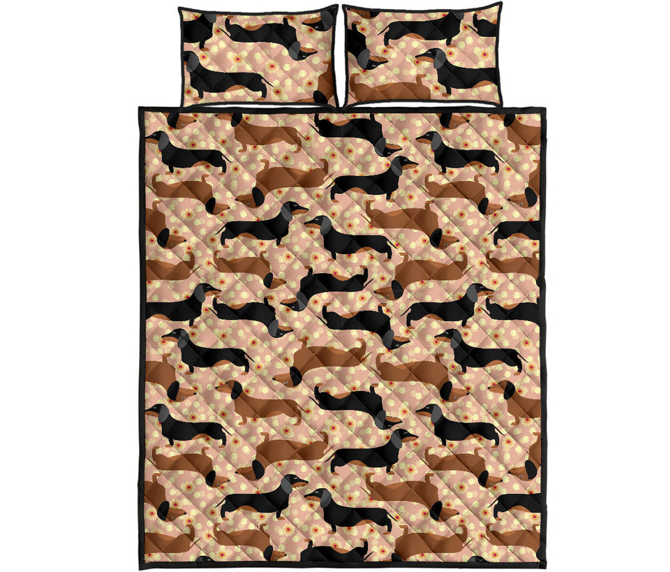 Dachshund floral background Quilt Bed Set