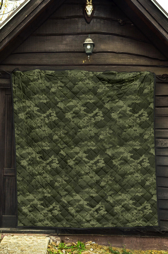 Digital Green Camo Camouflage Pattern Premium Quilt