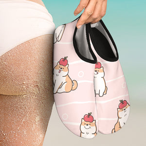 Cute Shiba Inu Dog Apple Pattern Aqua Shoes