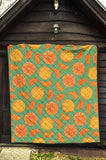 Orange Fruit Pattern Green Background Premium Quilt