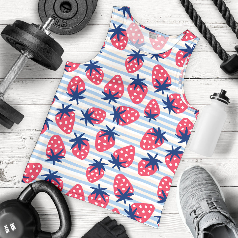 Strawberry pattern blue lines background Men Tank Top