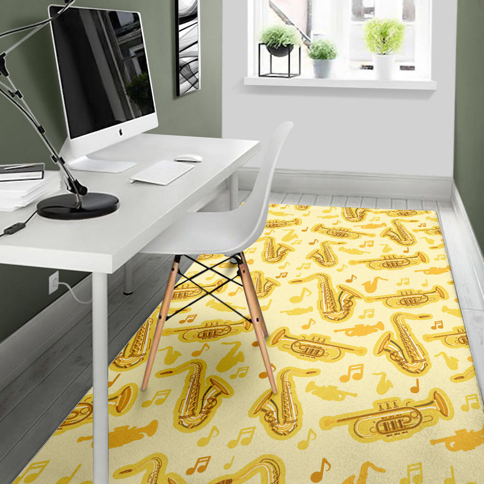 Saxophone Cornet Pattern Yellow Background Area Rug
