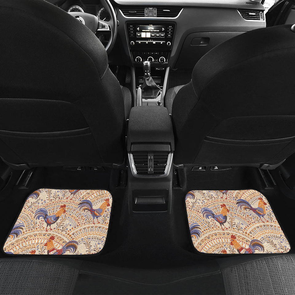 Cute Rooster Chicken Cock Floral Ornament Background Front And Back Car Mats