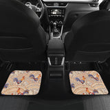 Cute Rooster Chicken Cock Floral Ornament Background Front And Back Car Mats