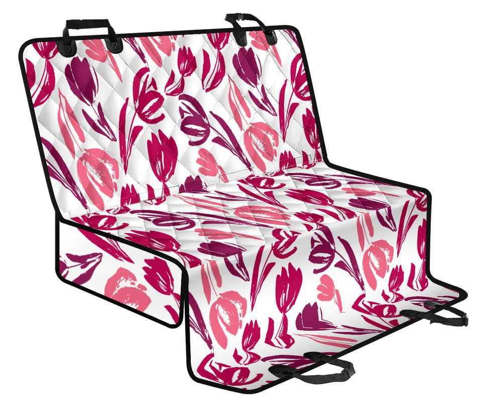 Pink Sketch Tulip Pattern Dog Car Seat Covers