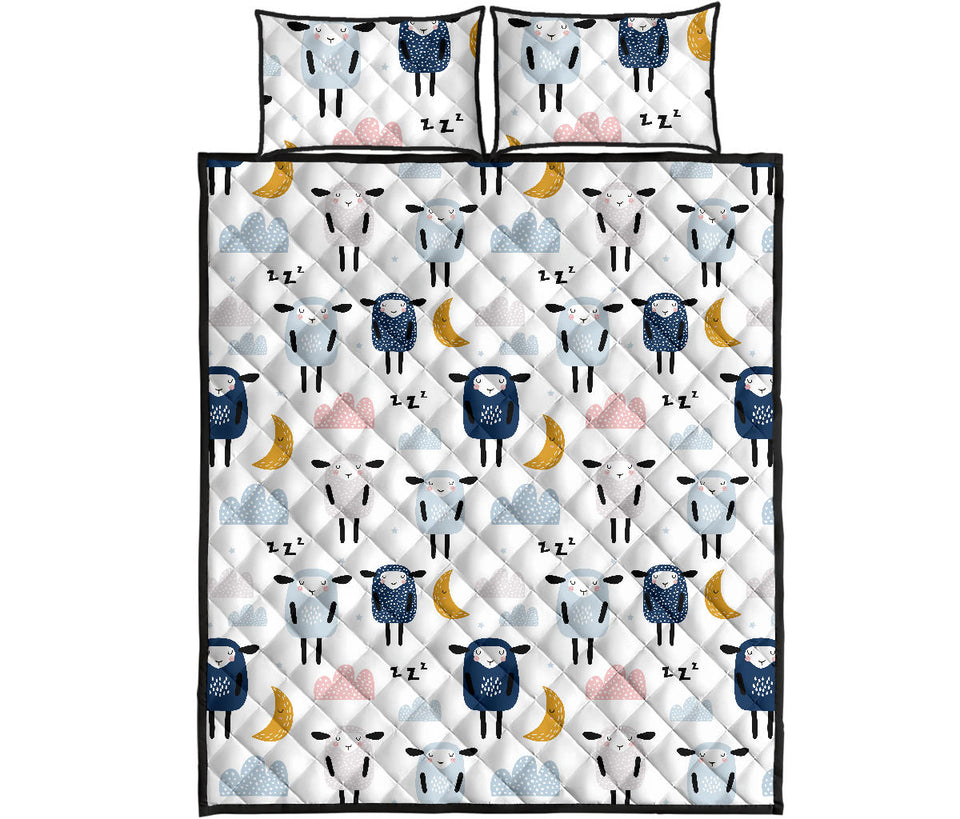 Cute sleeping sheep moon cloud pattern Quilt Bed Set
