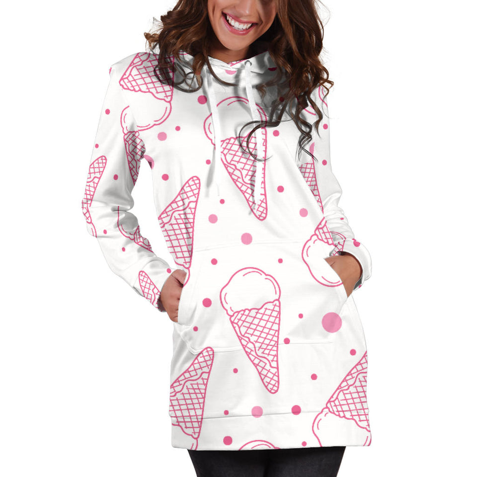 Hand Drawn Ice Cream Pattern Women'S Hoodie Dress