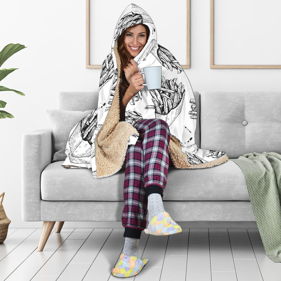 Hand Drawn French Fries Pattern Hooded Blanket