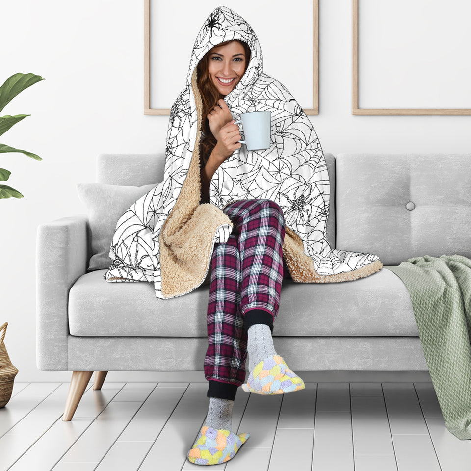 Spider Web Cobweb Pattern Hooded Blanket