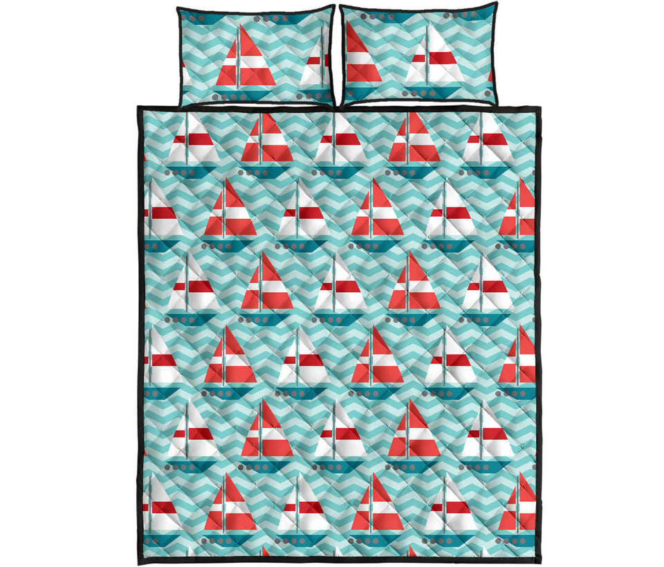 Red White sailboat wave background Quilt Bed Set