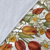 Red Tulips And Daffodils Pattern Premium Blanket