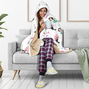 Cute Mermaid Dolphin Fish Starfish Pattern Hooded Blanket