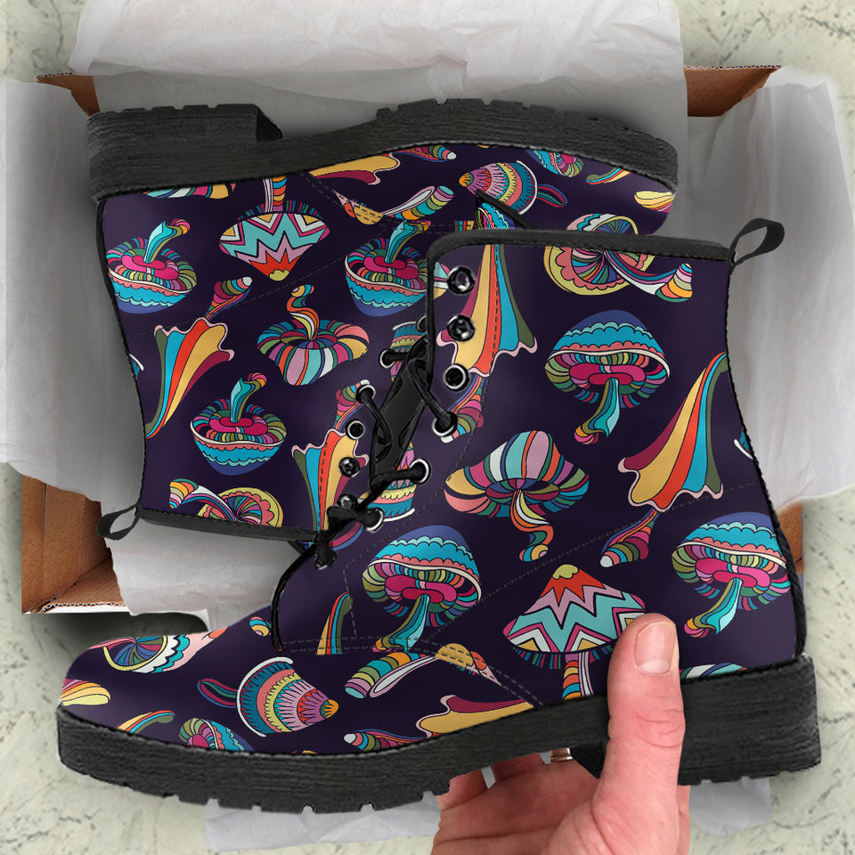 Colorful Mushroom Pattern Leather Boots
