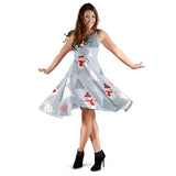Snowman Christmas  Tree Snow Gray Background Sleeveless Midi Dress