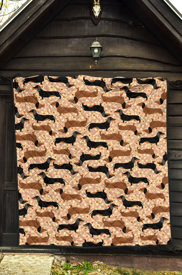 Dachshund Floral Background Premium Quilt