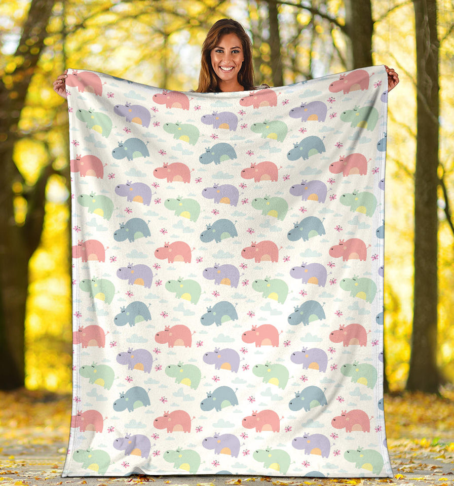 Hippopotamus Pattern Print Design 03 Premium Blanket