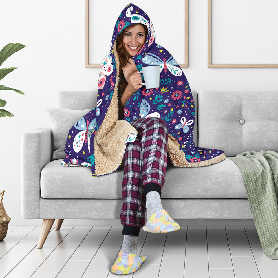 Colorful Butterfly Flower Pattern.Eps Hooded Blanket