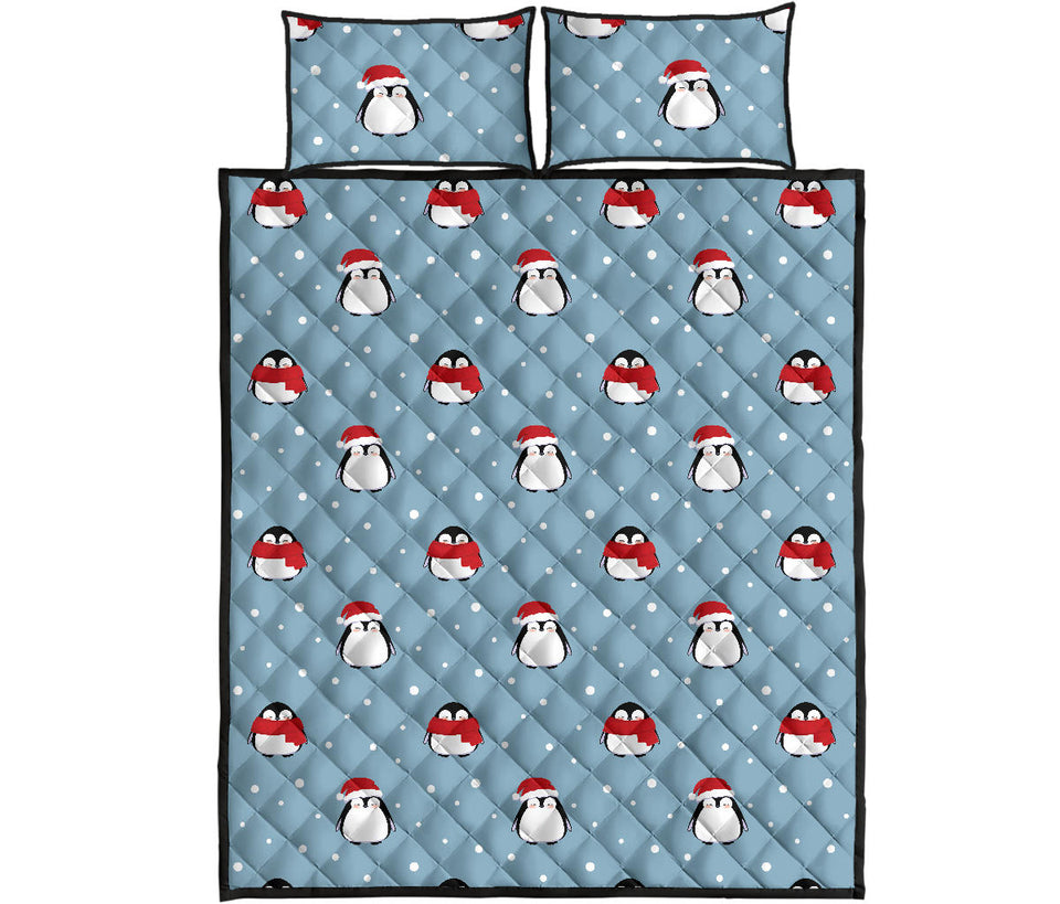 Cute penguin christmas snow pattern Quilt Bed Set