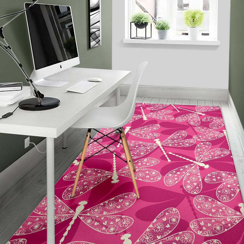 Beautiful Dragonfly Pink Background Area Rug