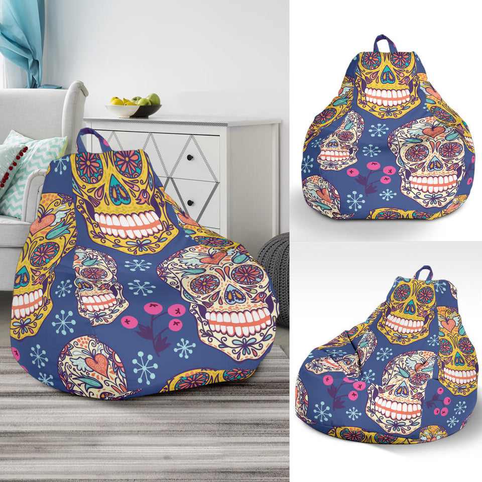 Sugar Skull Flower Pattern Bean Bag Cover