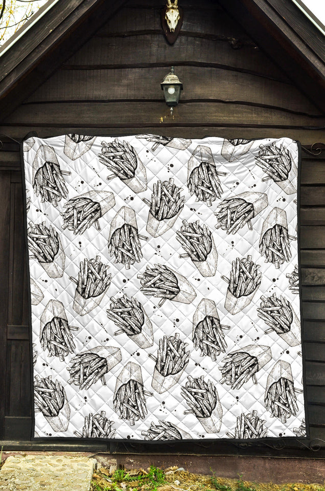 Hand Drawn French Fries Pattern Premium Quilt