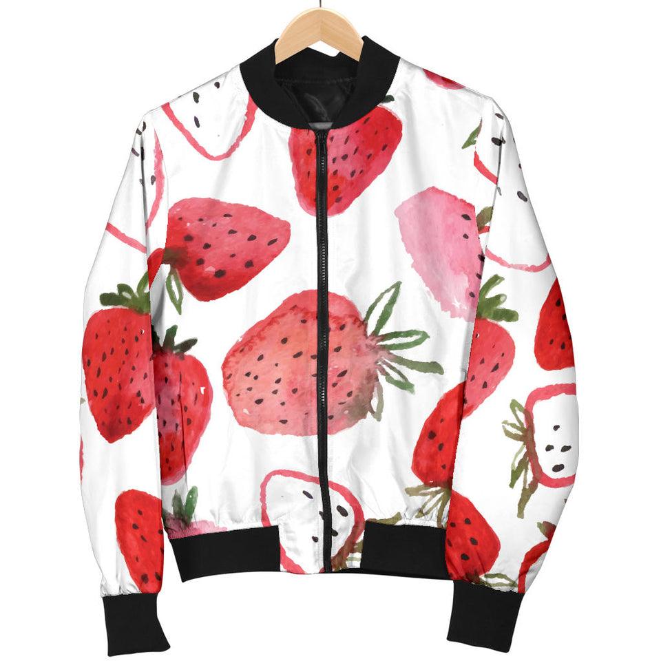 Watercolor Hand Drawn Beautiful Strawberry Pattern Women'S Bomber Jacket