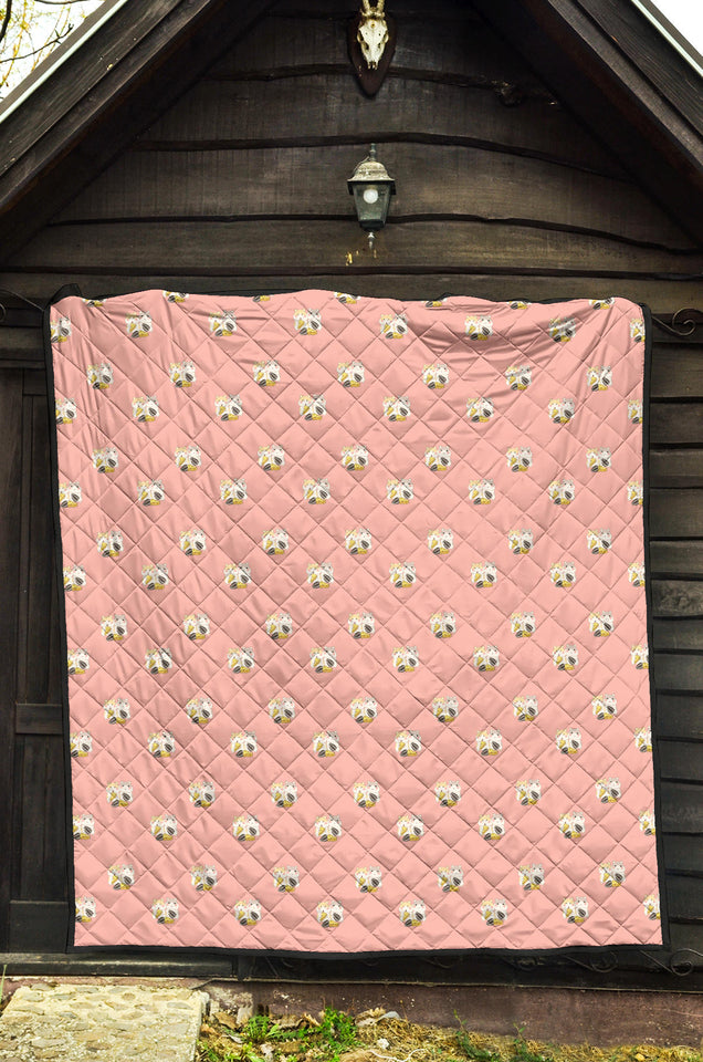 Cute Hamster Cheese Pattern Pink Background Premium Quilt