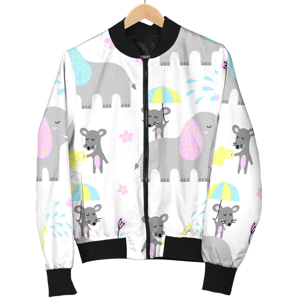 Cute Elephant Mouse Pattern Women'S Bomber Jacket
