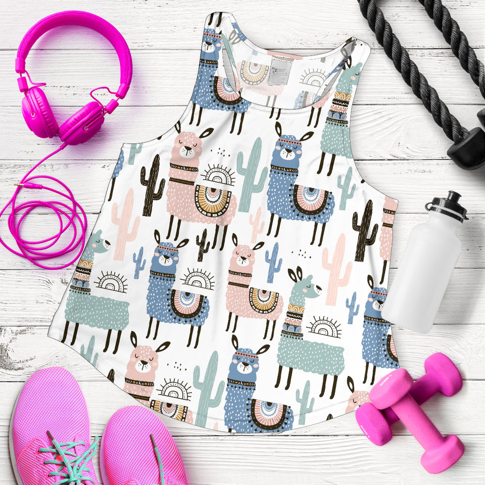 lama Alpaca cactus hand drawn pattern Women Racerback Tank Top