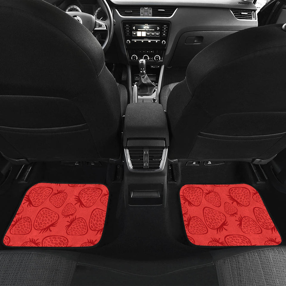 Strawberry Pattern Red Background Front And Back Car Mats