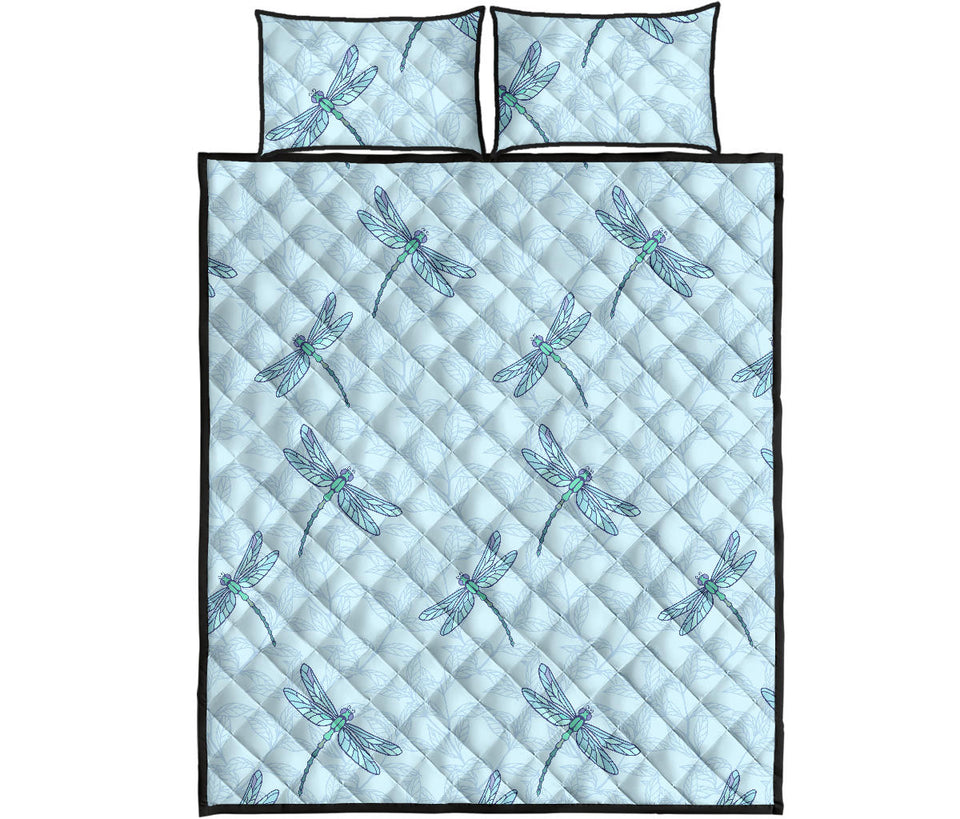 Dragonfly pattern blue background Quilt Bed Set