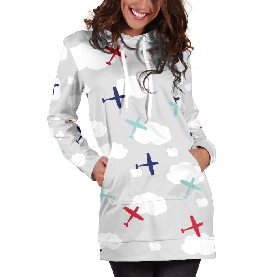 Airplane Cloud Grey Background Women'S Hoodie Dress