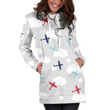 Airplane Cloud Grey Background Women'S Hoodie Dress