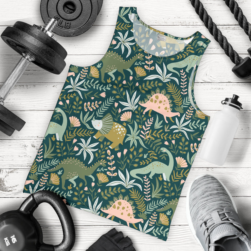 dinosaurs tropical leaves flower pattern Men Tank Top