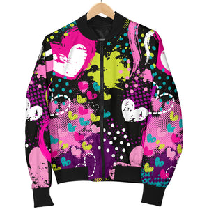 Heart Dot Wave Star Creative Design Pattern Women'S Bomber Jacket