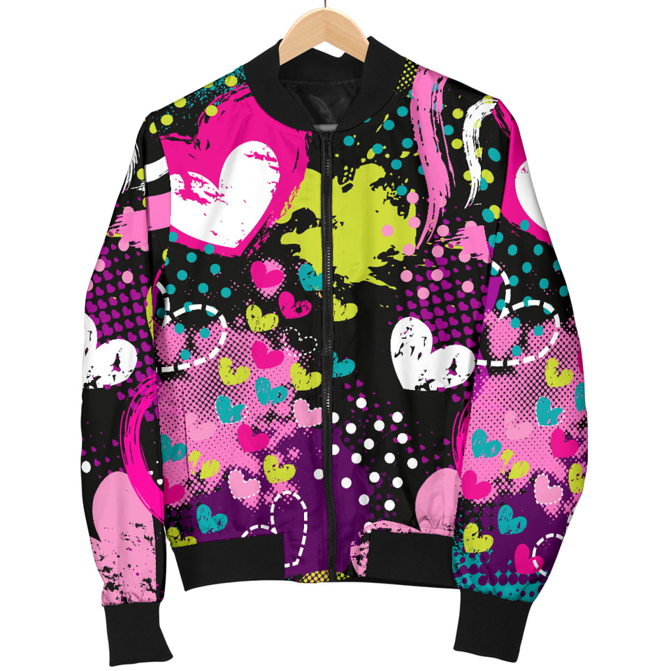 Heart Dot Wave Star Creative Design Pattern Women'S Bomber Jacket