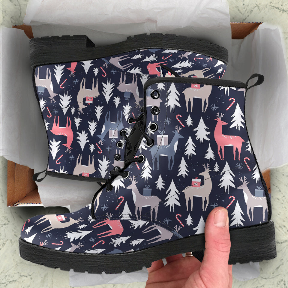 Deers Winter Christmas Pattern Leather Boots