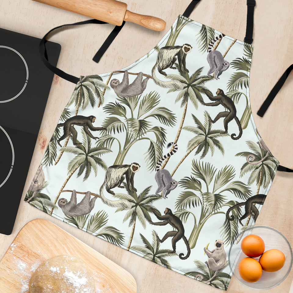 Monkey Sloth Lemur Palm Trees Pattern Adjustable Apron