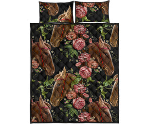 Horse head wild roses pattern Quilt Bed Set