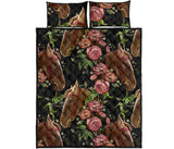 Horse head wild roses pattern Quilt Bed Set