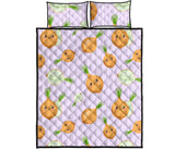 cute onions smiling faces purple background Quilt Bed Set